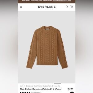 Everlane Felted Merino Cable-Knit Crew 100% Wool Size M NWOT